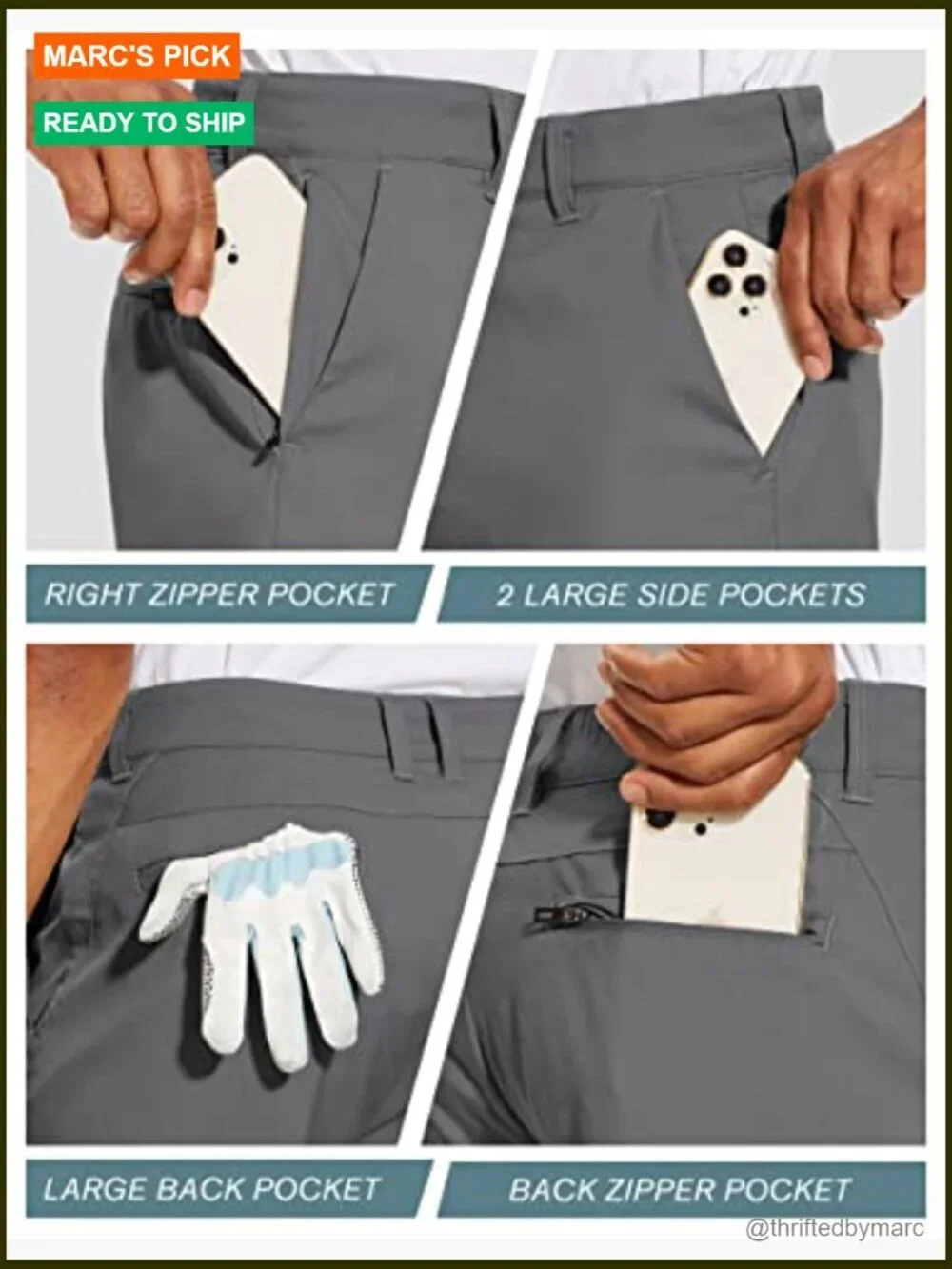 Men's 7-Inch Golf Shorts Quick Dry Lightweight Flat Front Hybrid Pockets